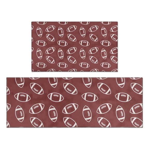 Maroon Footballs Pattern Kitchen Rugs Sets Of 2,Anti Fatigue Kitchen Mat Rugs Non Slip Washable,Decorative Kitchen Floor Mats for Kitchen,Sink,Laundry,17"x30"+17"x47"