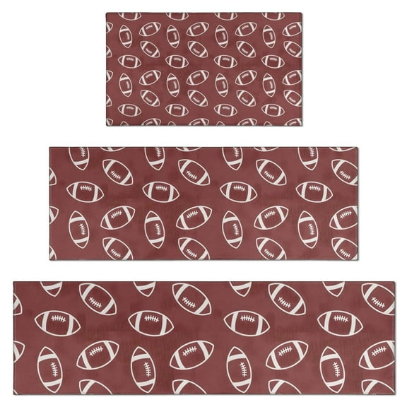 Maroon Footballs Pattern Kitchen Rugs Sets Of 3,Kitchen Runner Rugs Non Skid Washable,Decorative Kitchen Floor Mats for Kitchen,Sink,Laundry,17"x30"+ 17"x47" + 17"x59"