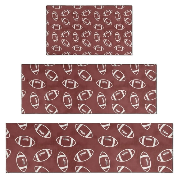 Maroon Footballs Pattern Kitchen Rugs Sets Of 3,Kitchen Runner Rugs Non Skid Washable,Decorative Kitchen Floor Mats for Kitchen,Sink,Laundry,17"x30"+ 17"x47" + 17"x59"