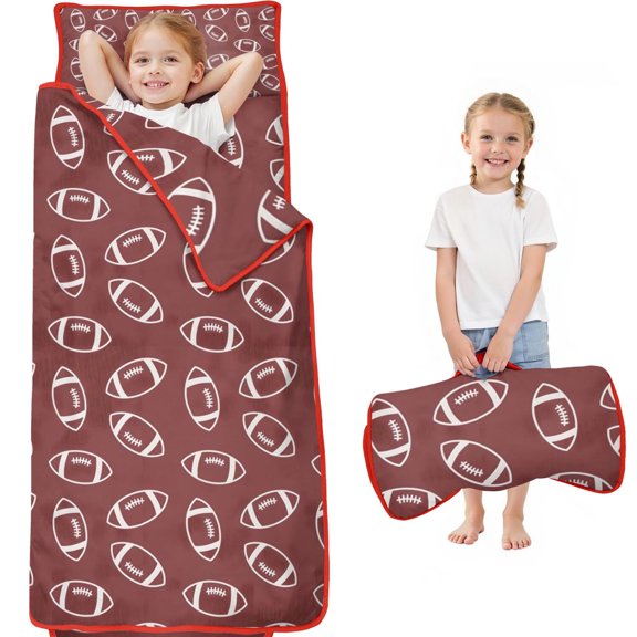 Maroon Footballs Pattern Toddler Nap Mats for Kids Preschool,Sleeping Mat Bag or Kids,Toddler Sleeping Bag,Toddler Nap Mat or Daycare