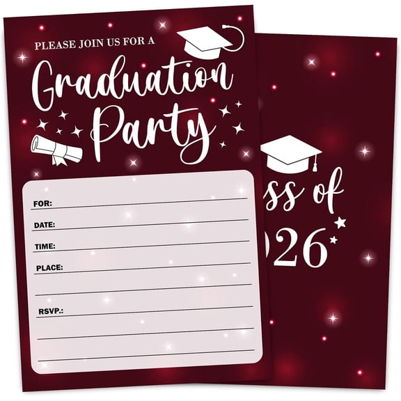 Maroon Glitter Graduation Invitation Card for Graduate, Maroon Glitter Graduation Party Invites, 30 Cards & 30 Envelopes, 4x6 Inches, Double-Sided