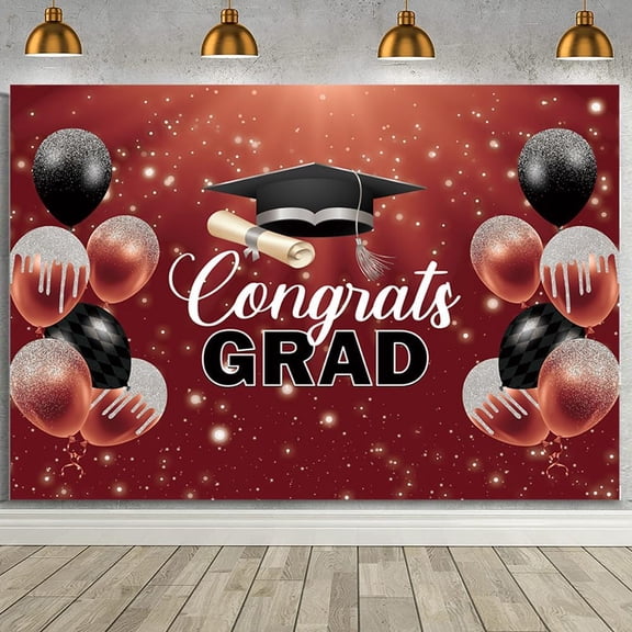 Maroon Graduation Backdrop Glitter 2026 Congrats Grad Background Congratulations Graduate Party Banner