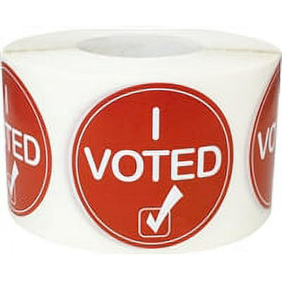 Maroon I Voted Check Mark Labels 1.5 Inch 500 Total Stickers on a Roll