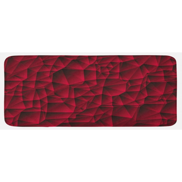 Maroon Kitchen Mat, Modern Geometric Contemporary Art Wave Like Shapes with Abstract Backdrop Image Print, Plush Decorative Kitchen Mat with Non Slip Backing, 47" X 19", Maroon, by Ambesonne