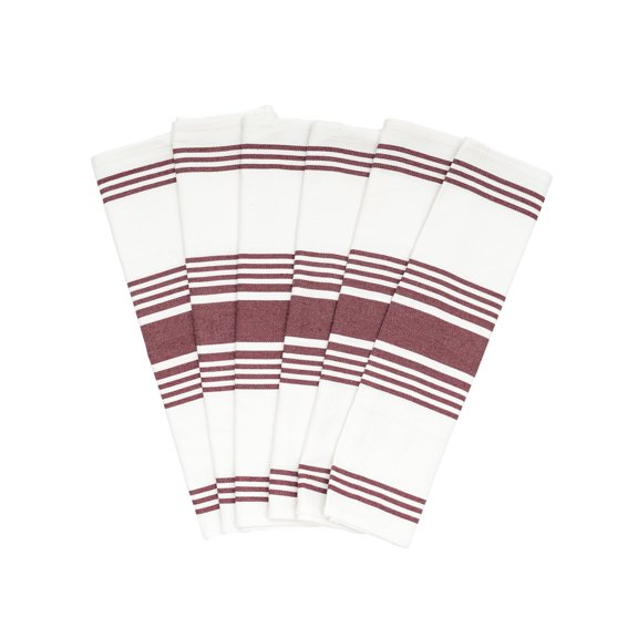 Large Absorbent Dish Towels, Striped, Cotton, 30x20", (Maroon, Pack of 6)