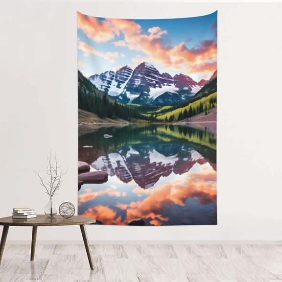 Maroon Lake Reflection Wall Tapestry Festive Home Decor Versatile Accent 40 x 60 Inch