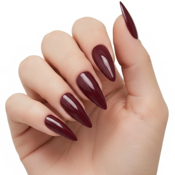 Maroon Magic, Dark Red Burgundy Press On Nails, Extra Long Tips Sharp Stiletto Fakse Nails Set