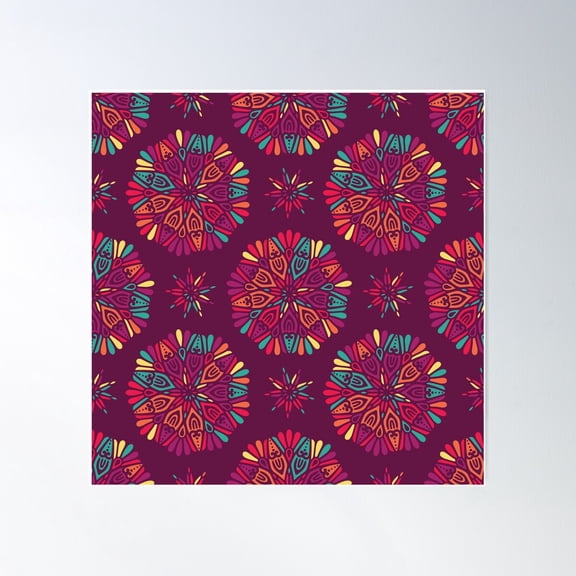 Maroon Mandala Pattern Poster Wall Art, Modern Wall Decor For Living Room Bedroom, 24x24 UNFRAMED