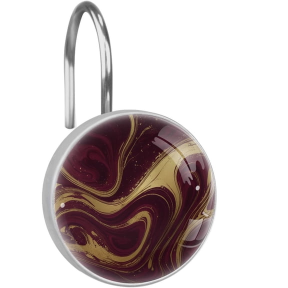 Maroon Marble 12 Pack Shower Curtain Hooks, Decorative Shower Rings for Shower Curtain Rods, Stainless Steel, Rust Resistant, Round Curtain Hooks for Bathroom