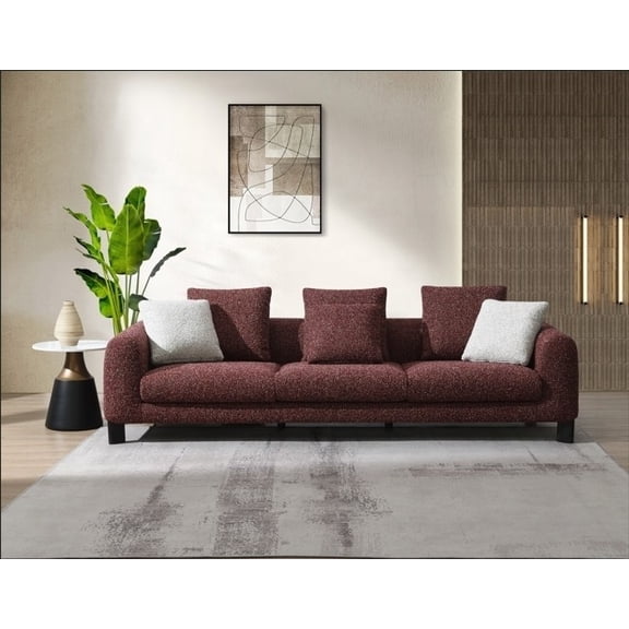 Maroon Mardi Tweed Sofa Featuring 3 Accent Pillows, Wooden & KD Legs