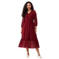 thumbnail image 1 of Maroon Oak Chiffon Brasso Swiss Dot V-Neck Dress, 1 of 4
