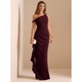 thumbnail image 1 of Maroon One Shoulder Ruched Wrap Maxi Dress With Asymmetrical Ruffle Hem And Draped Detail, 1 of 7