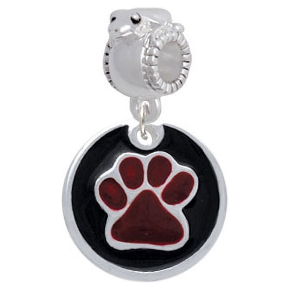 Maroon Paw on Black Disc - Frog Charm Bead