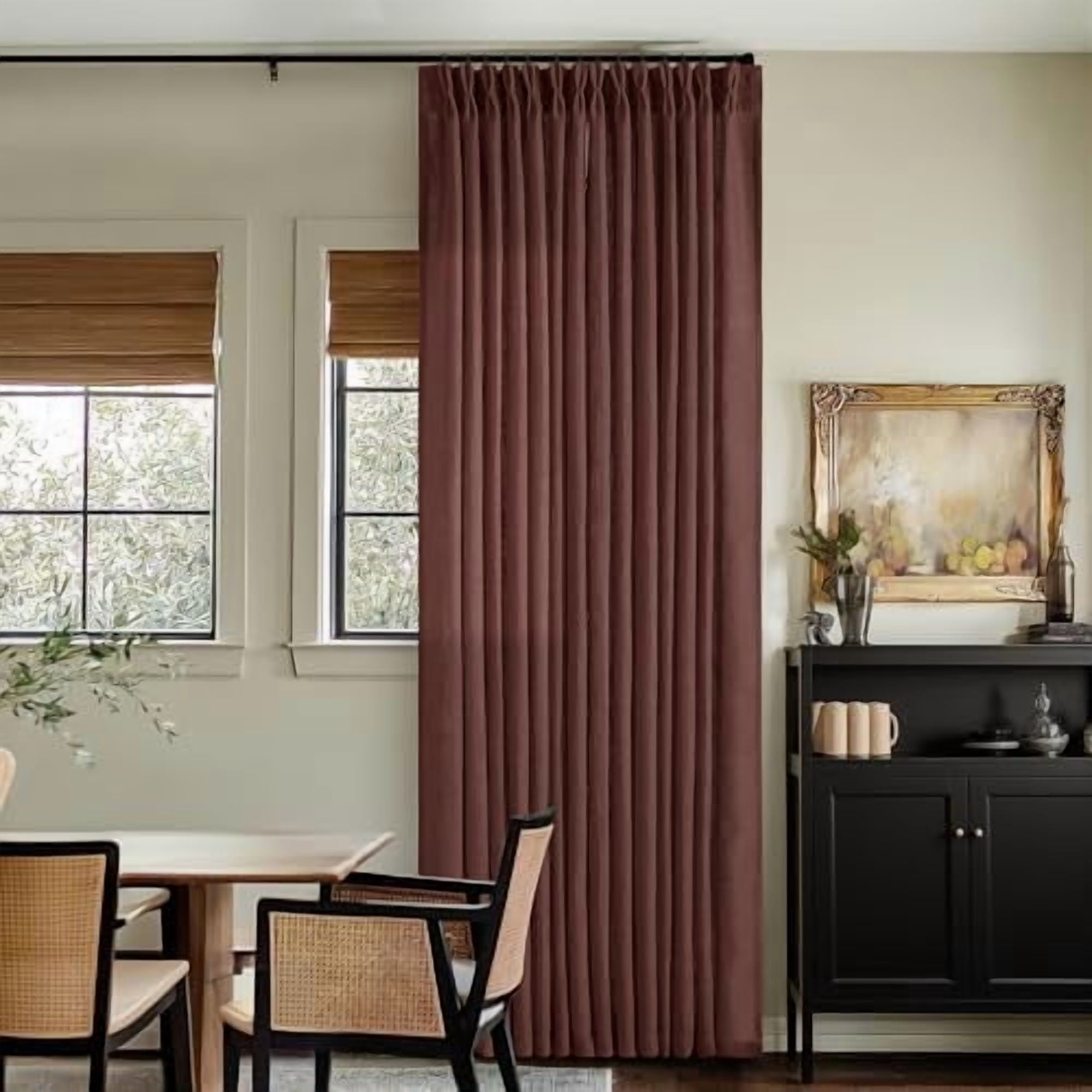 Maroon Pinch Pleated Linen Curtains 108 Inches Long for Living Room 2 ...