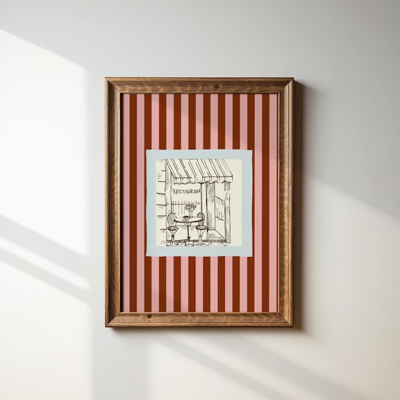 Maroon Pink Restaurant Illustration Wall Art Print, Unframed Paper Poster 8x10in