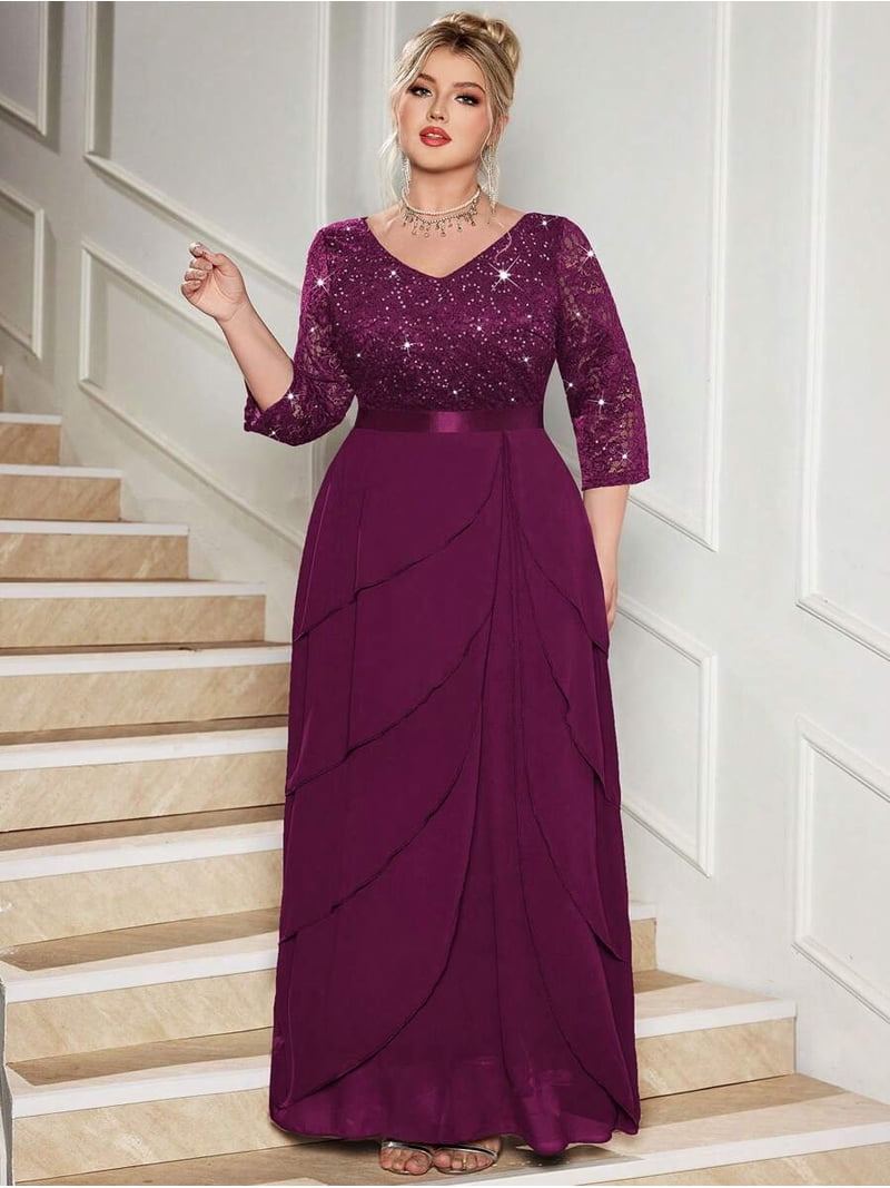 wedding guest dresses maroon Burgundy dress flatlay with gold heels and neutral clutch for timeless elegance Read more: https://wedding-look.com/burgundy-wedding-guest -dress-ideas-for-every-venue-season/ Elegant flatlay inspo for your next event: a burgundy wedding Perfect for formal occasions Maroon Plus Size V-Neck Sequin