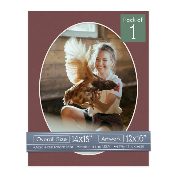 Maroon Red Picture Frame Mat for 14x18 Frames - Oval Opening for 12x16 Photos - 1 Mat