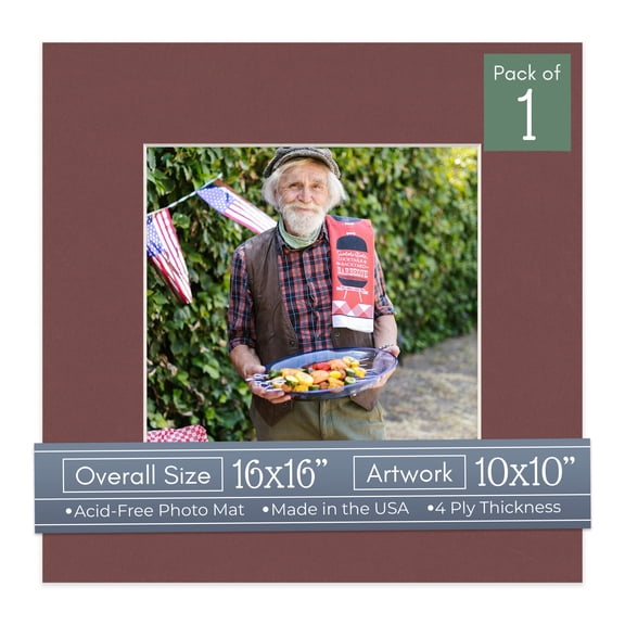 Maroon Red Picture Frame Mat for 16x16 Frames - Fits 10x10 Photos - 1 Mat