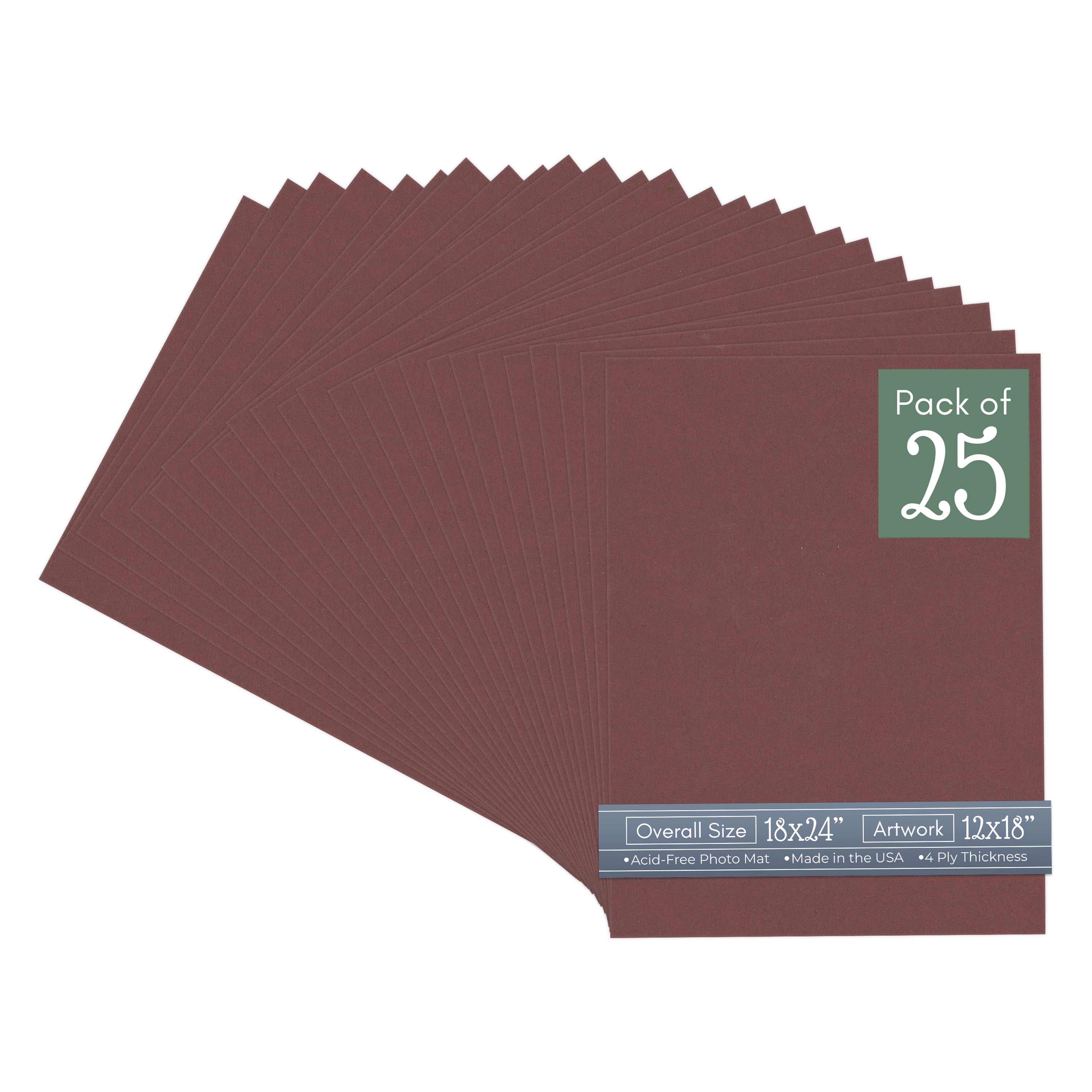 Maroon Red Picture Frame Mat for 18x24 Frames - Fits 12x18 Photos - 25 Mats