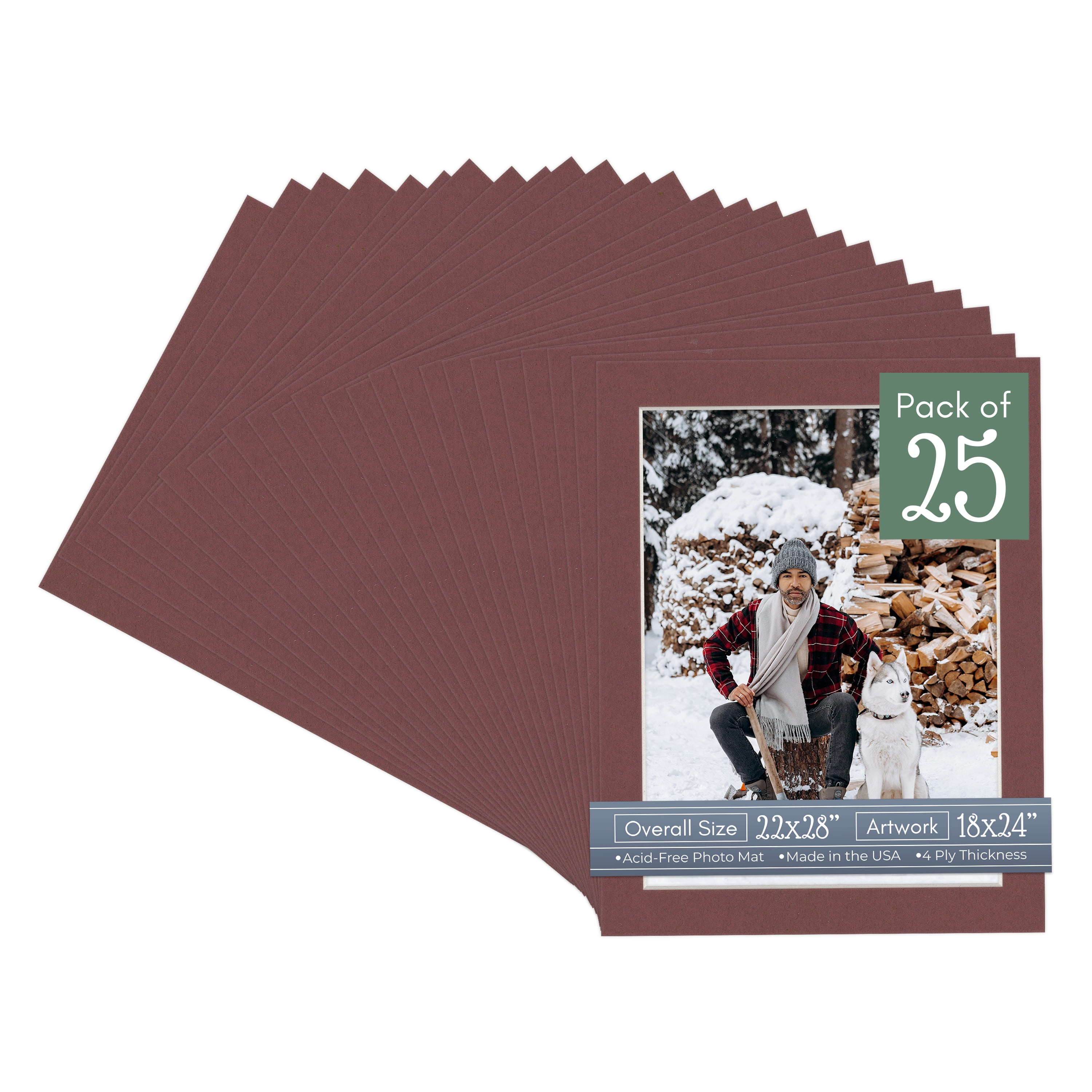 Maroon Red Picture Frame Mat for 22x28 Frames - Fits 18x24 Photos - 25 Mats