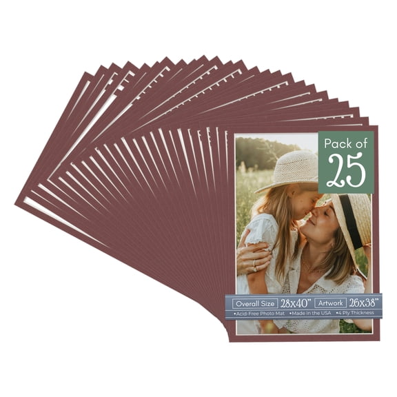 Maroon Red Picture Frame Mat for 28x40 Frames - Fits 26x38 Photos - 25 Mats