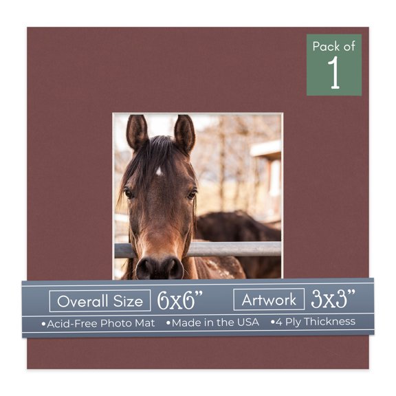 Maroon Red Picture Frame Mat for 6x6 Frames - Fits 3x3 Photos - 1 Mat