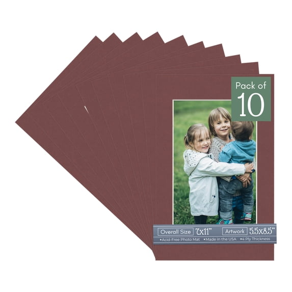Maroon Red Picture Frame Mat for 7x11 Frames - Fits 5.5x8.5 Photos - 10 Mats