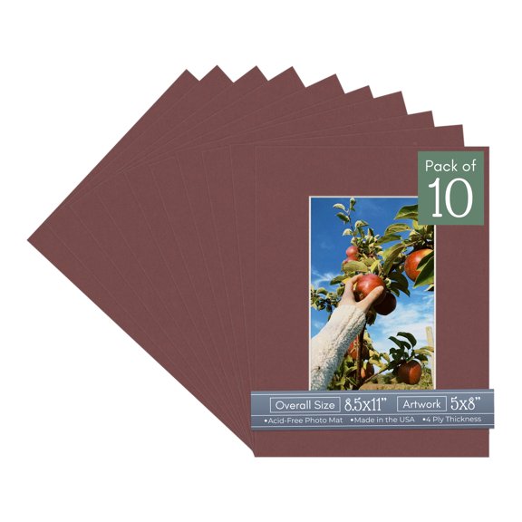 Maroon Red Picture Frame Mat for 8.5x11 Frames - Fits 5x8 Photos - 10 Mats