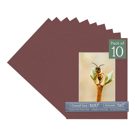 Maroon Red Picture Frame Mat for 8x10 Frames - Fits 5x7 Photos - 10 Mats