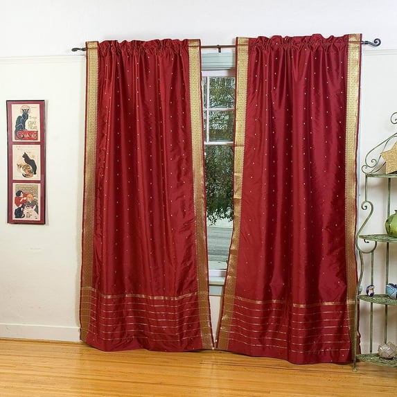Maroon Rod Pocket Sheer Sari Cafe Curtain / Drape / Panel - 43W x 24L - Piece