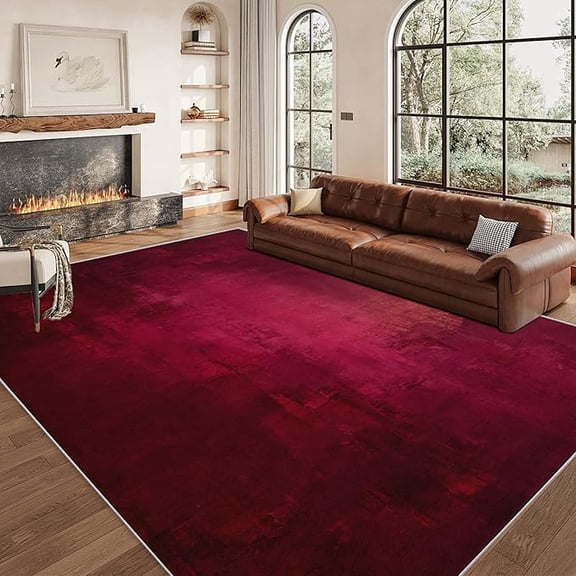Maroon Rug Large, Burgundy Gradient Red Distressed Area Rugs for Living Room Bedroom Kitchen, Maroon Home Decor Carpet, Washable, Non Slip, Soft, Low Pile 2x3ft