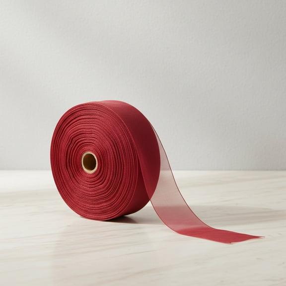 Maroon Sheer Organza Ribbon Gift Packing Handmade Ribbon Mesh Chiffon Fabric Ribbon for Gift Wrapping, DIY Craft, Bouquets Garland, Bowknot, Wedding, Xmas Party Deco