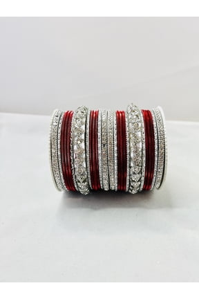 Maroon & Silver Bangles