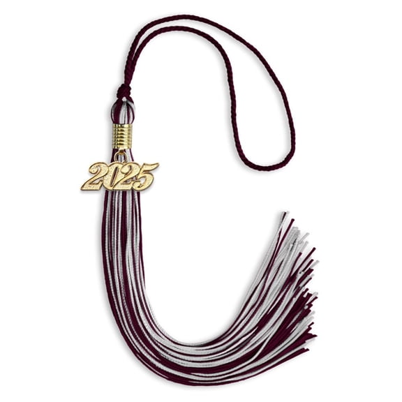 Endea Graduation Maroon/Silver Mixed Color Graduation Tassel with Gold Date Drop