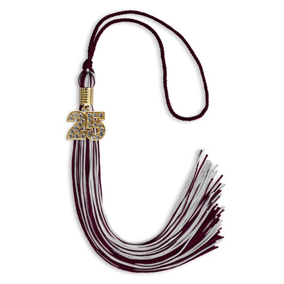 Endea Graduation Maroon/Silver Mixed Color Graduation Tassel with Gold Date Drop