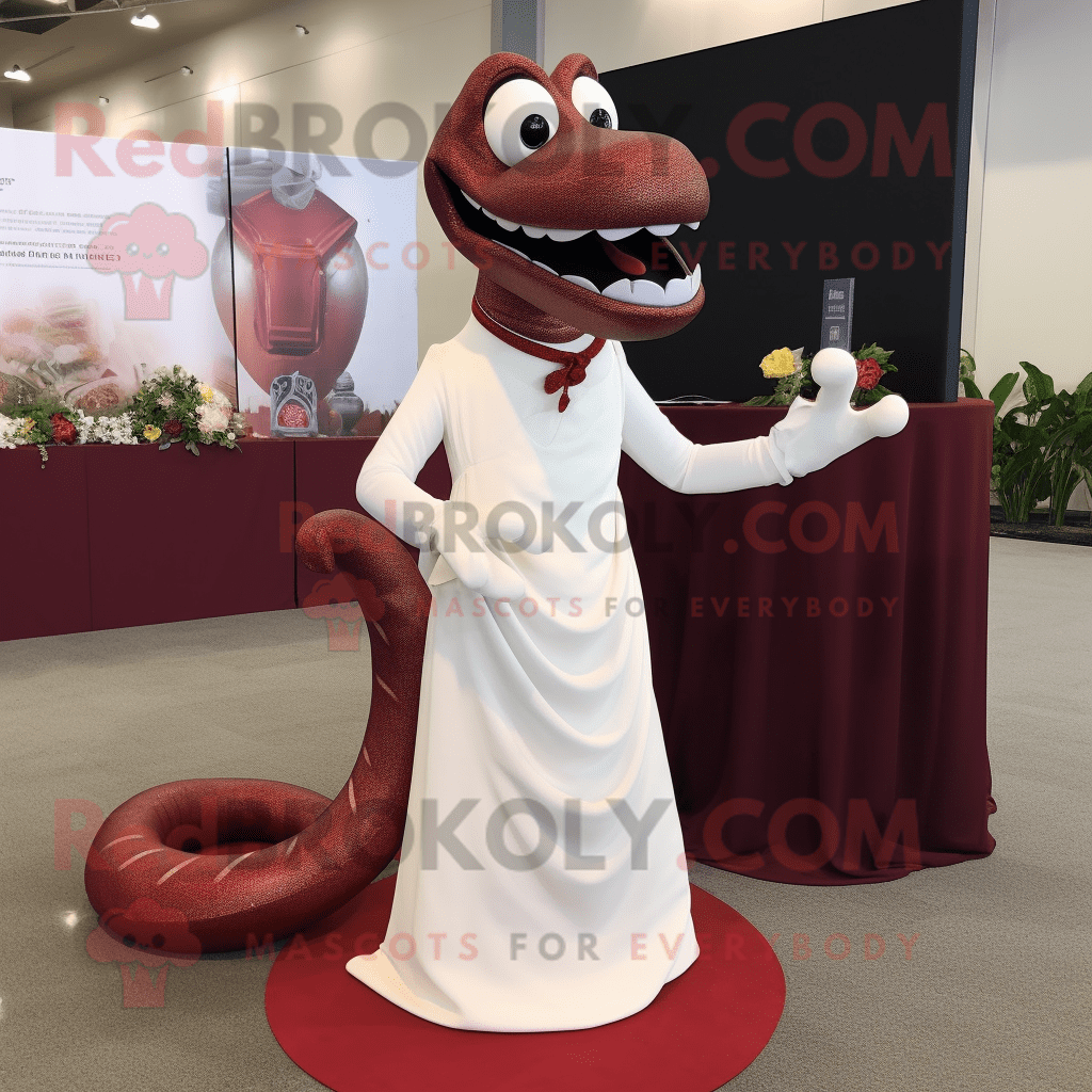 Maroon Snake REDBROKOLY mascot costume character dressed with a Wedding ...