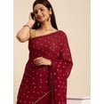 thumbnail image 1 of Maroon Striped Silk Blend Fusion Saree - 22890862, 1 of 8