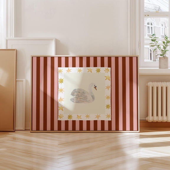 Maroon Striped Swan Wall Art Nursery Decor Living Room Bedroom Office