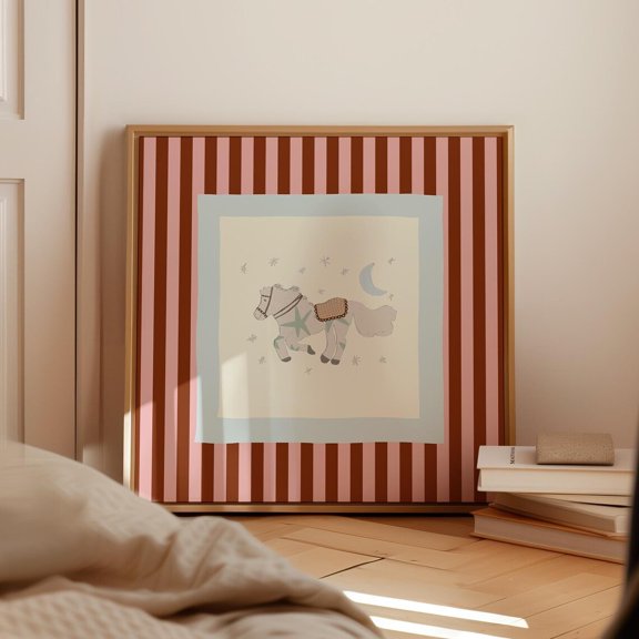 Maroon Striped Sweet Dreams Horse Square Whimsical Nursery Art Print Sweet Nursery Gift