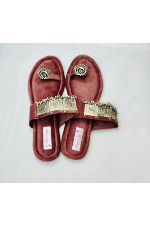 Maroon Velvet Color Sandals