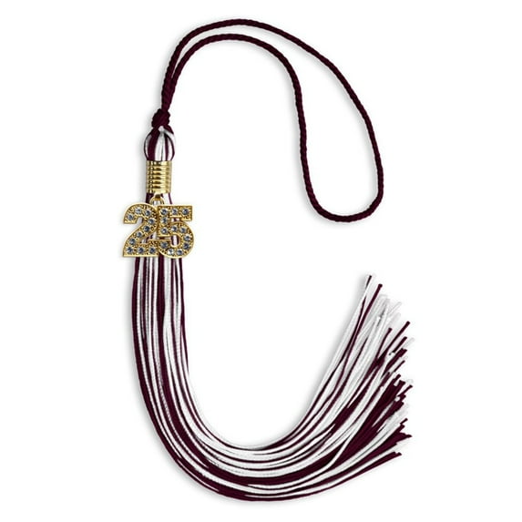 Endea Graduation Maroon/White Mixed Color Graduation Tassel with Gold Date Drop
