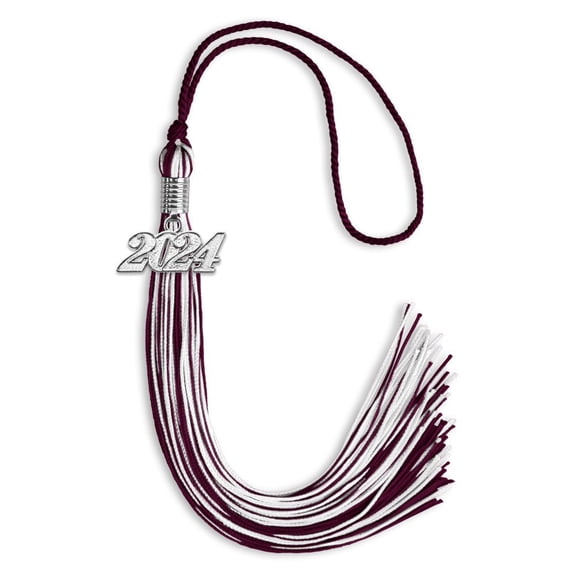 Endea Graduation Maroon/White Mixed Color Graduation Tassel with Silver Date Drop