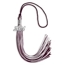 Endea Graduation Maroon/White Mixed Color Graduation Tassel with Silver Date Drop