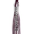 thumbnail image 1 of Maroon/White Mixed Color Graduation Tassel with Stacked Silver Date Drop, 1 of 2