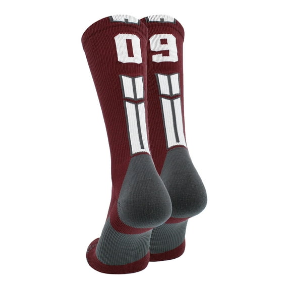 Maroon/White Player Id Crew Number Socks (#09, Large)