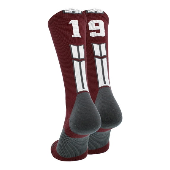 Maroon/White Player Id Crew Number Socks (#19, Small)