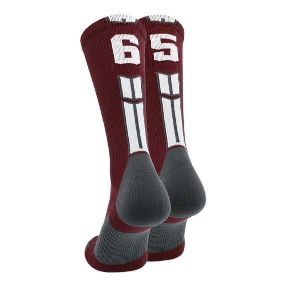 Maroon/White Player Id Crew Number Socks (#65, Large)