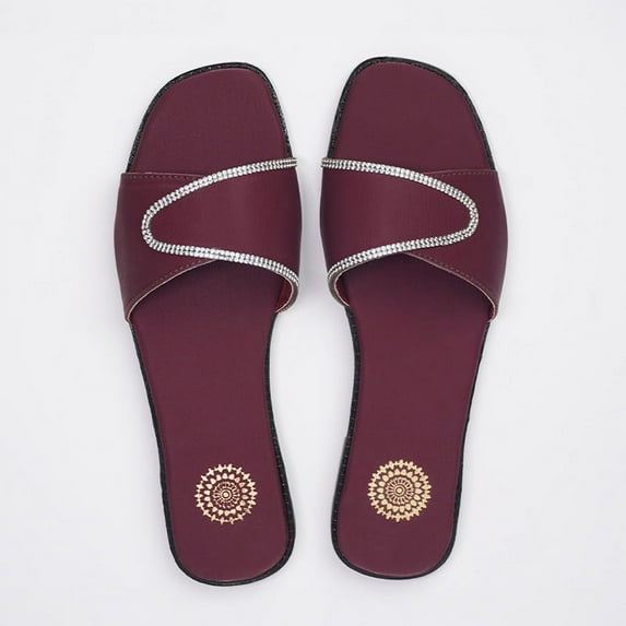 (Maroon Women T-Shaped Flats (Slip-on)