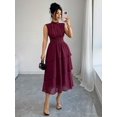thumbnail image 1 of Maroon Womens Elegant Sleeveless High Neck Chiffon Maxi Dress With Tiered Ruffle Hem And Waist Gathering, 1 of 8
