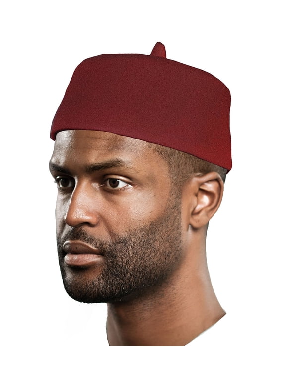 Maroon Wool Felt Igbo Cap African Fez Kufi Hat